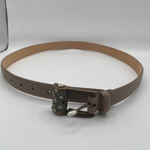 Carlisle Leather Belt Made in USA Studded Buckle Snakeskin Print Taupe Size L